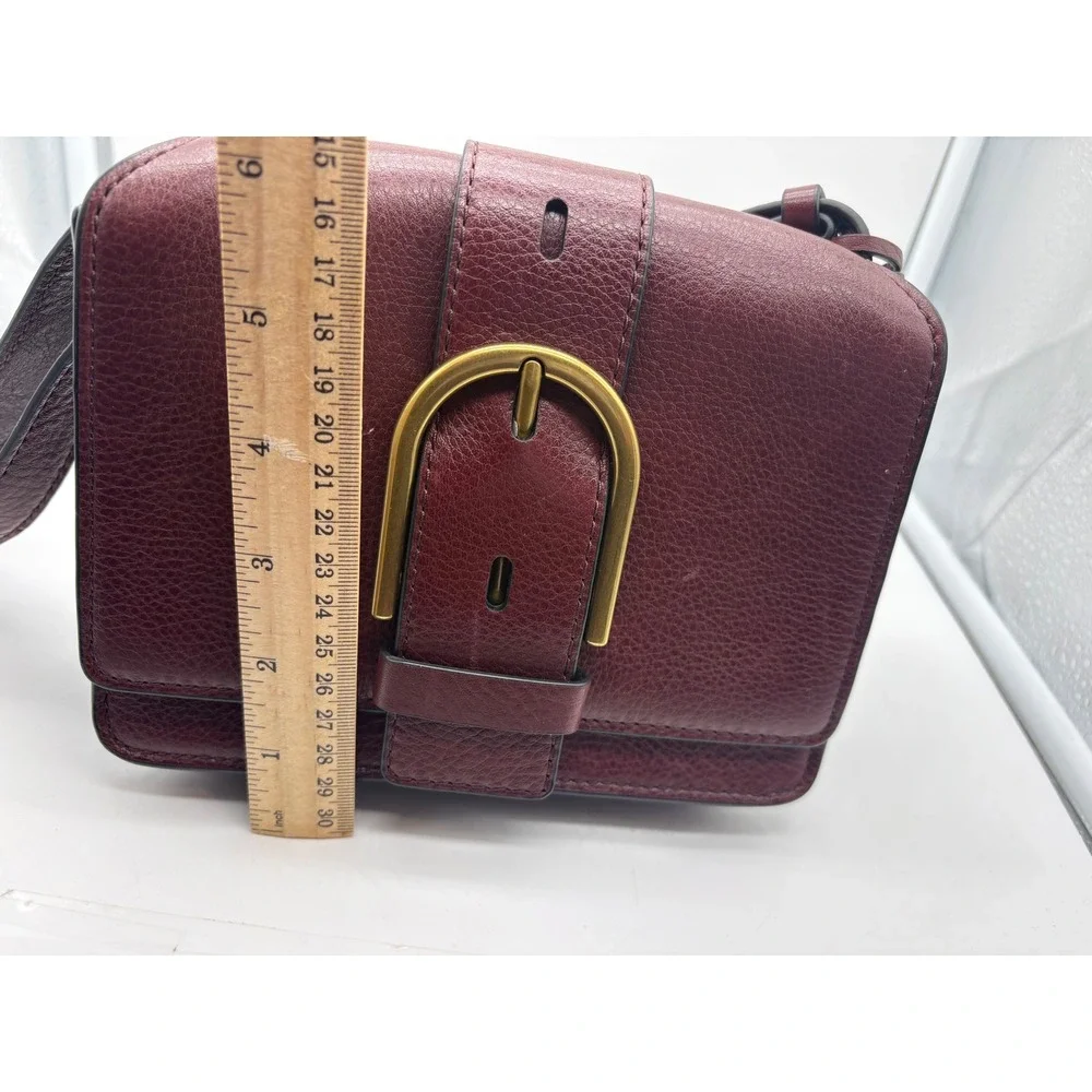 Fossil Wiley Top Handle Crossbody Saddle Bag Burgundy Wine Claret Leather Brass